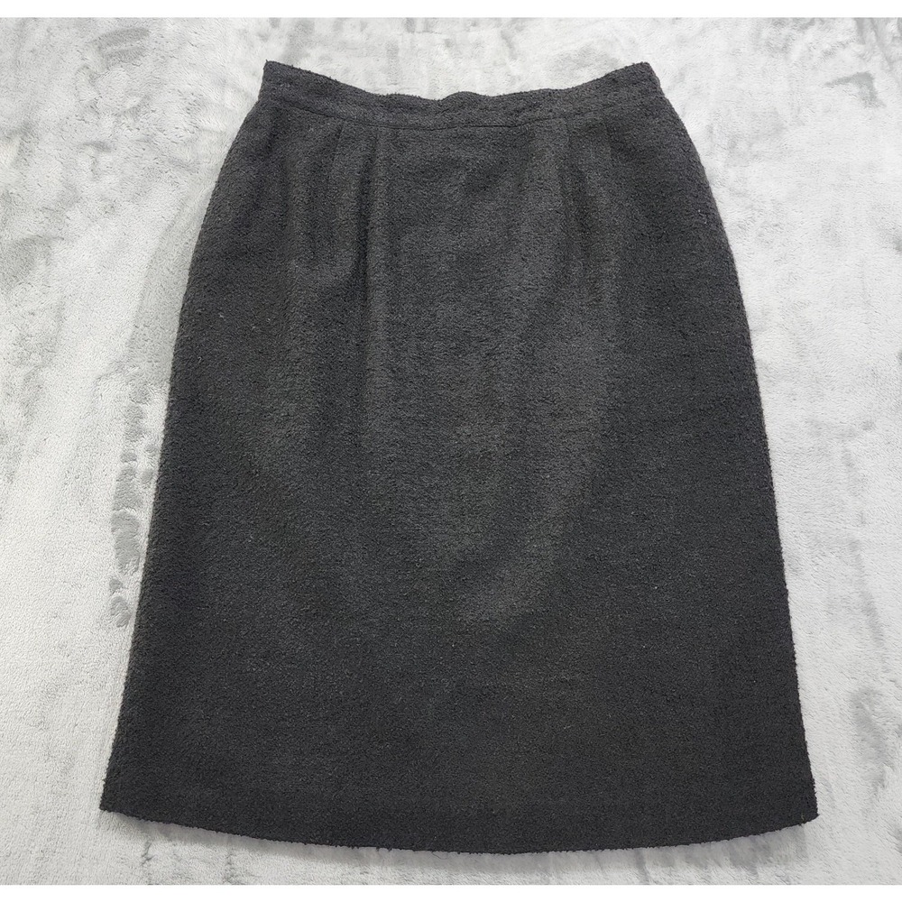 Vintage Amanda Smith Skirt Womens M Black Shaggy Textured‎ Wool Blend Pencil